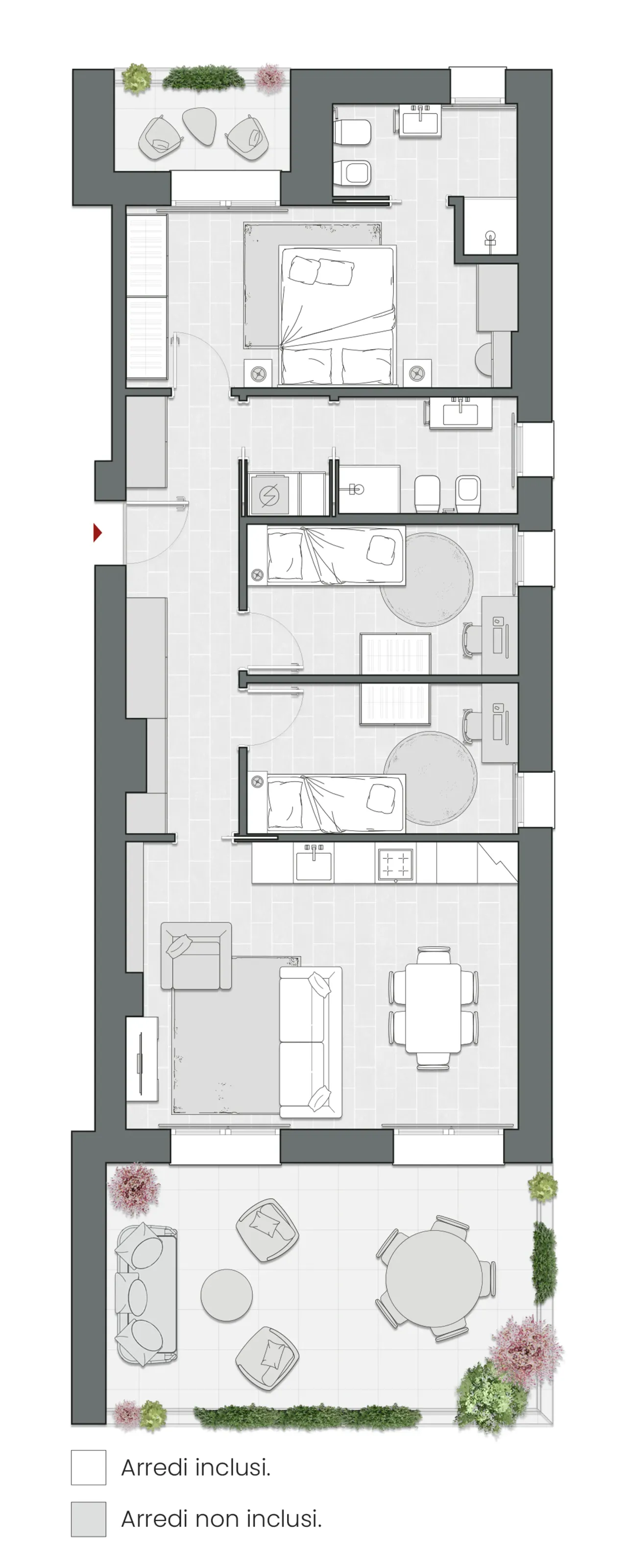 Three Bedrooms of 116 sqm - Edificio C2 - LivinUp  | Milano - Floor Plan - 1