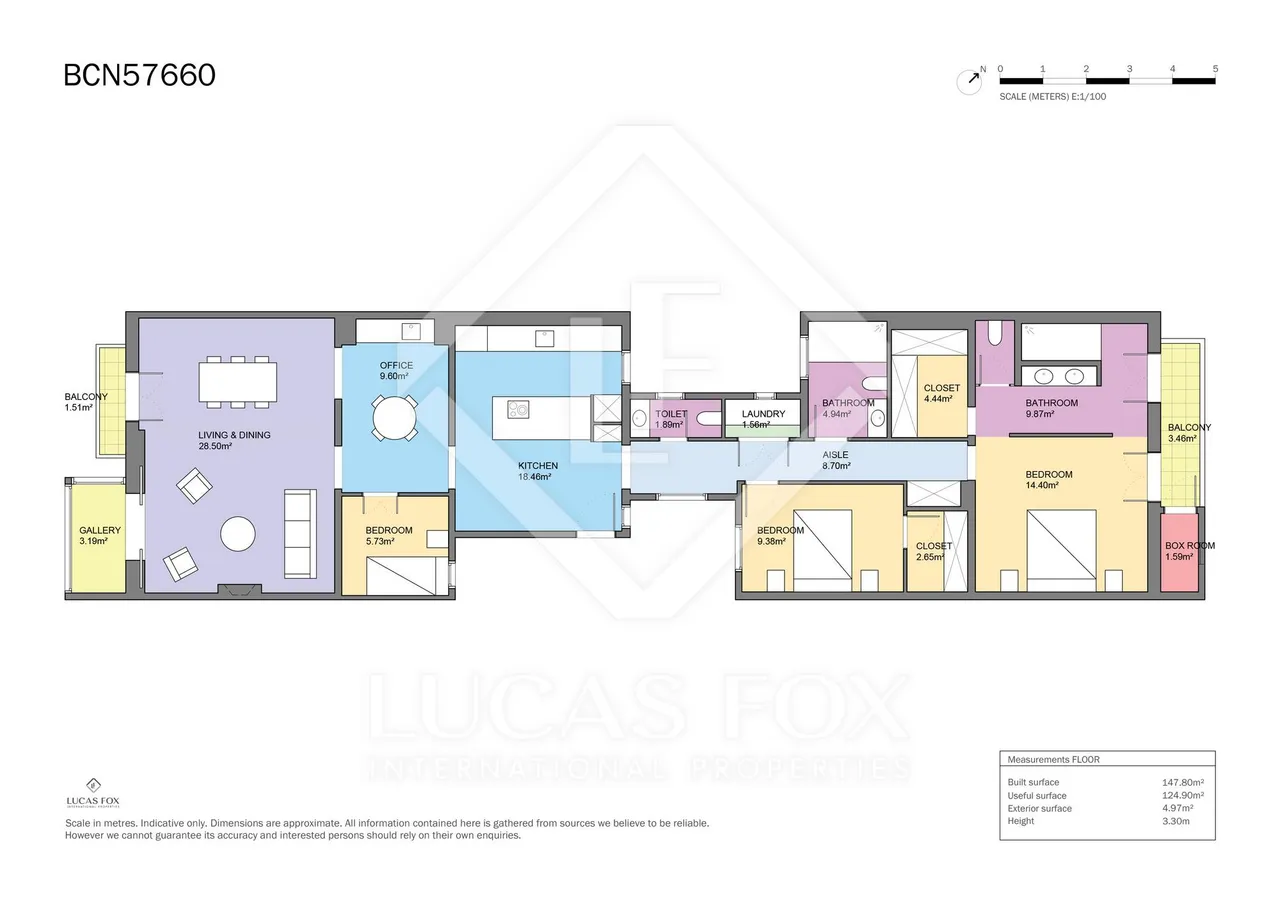 living - Piso de 148m² en venta en Eixample Derecho, Barcelona - Plano del piso - 1