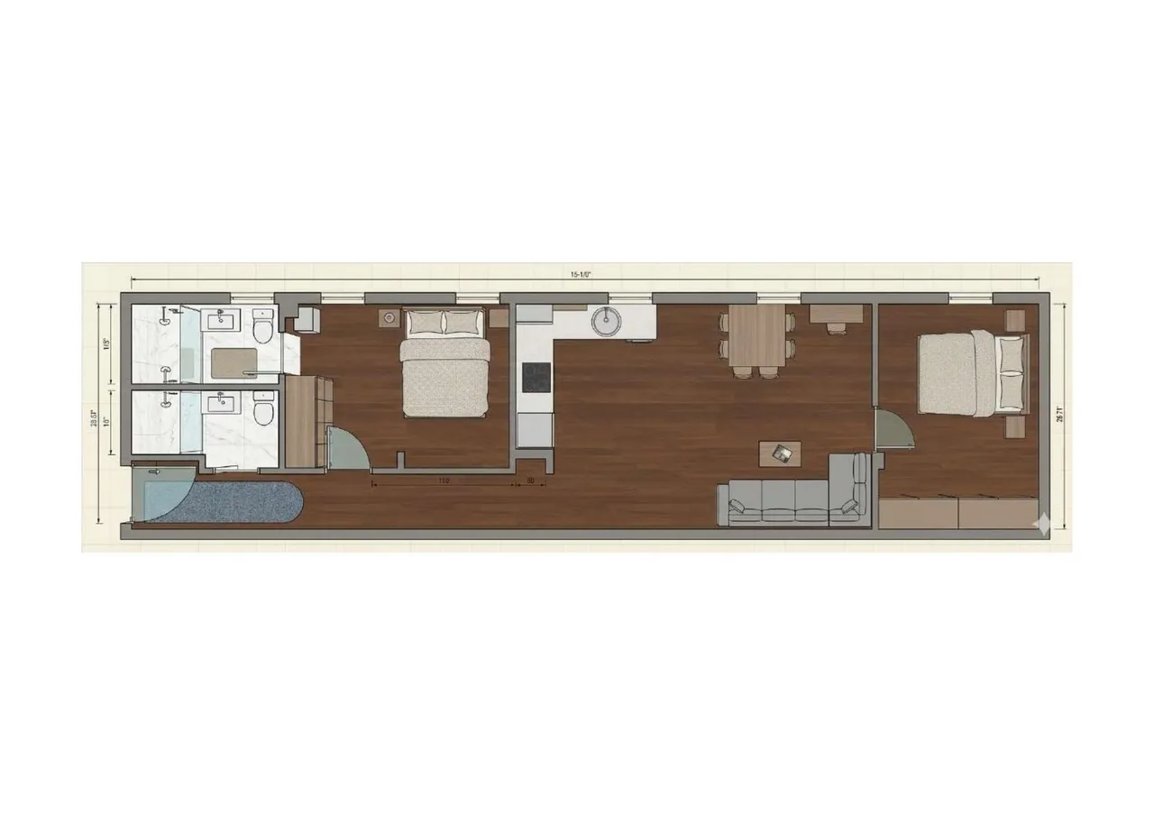 living - Piso de 68m² en venta en Ibiza, Madrid - Plano del piso - 1