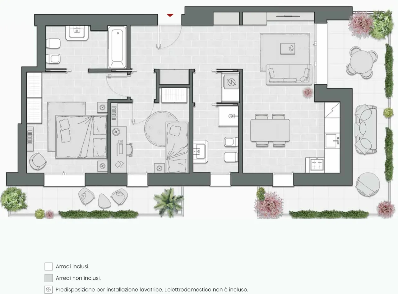 Two Bedrooms of 100 sqm - Edificio C4 - LivinUp  | Milano - Floor Plan - 1