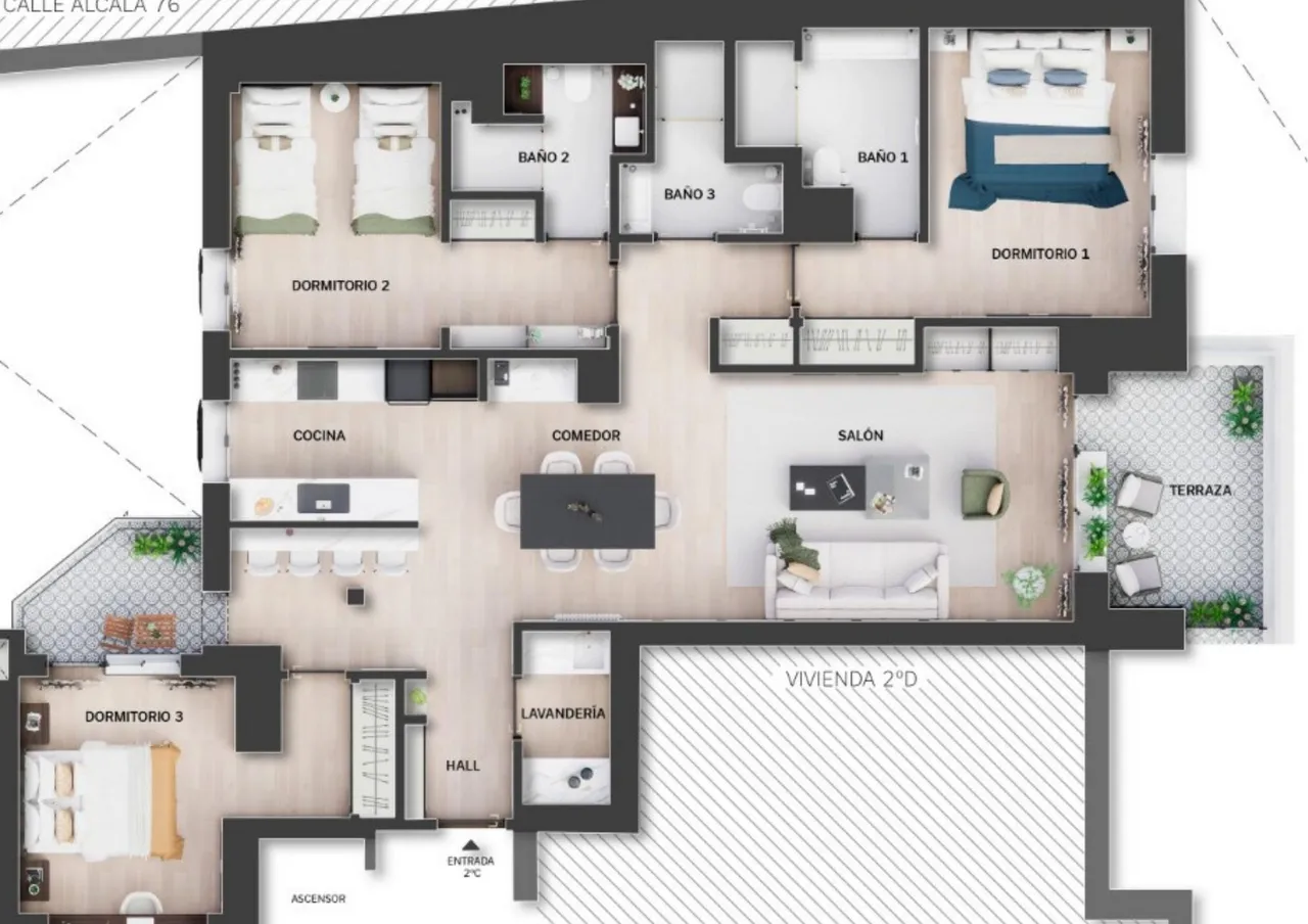 living - 187m² apartment with 10m² terrace for sale in Goya, Madrid - Floor Plan - 1