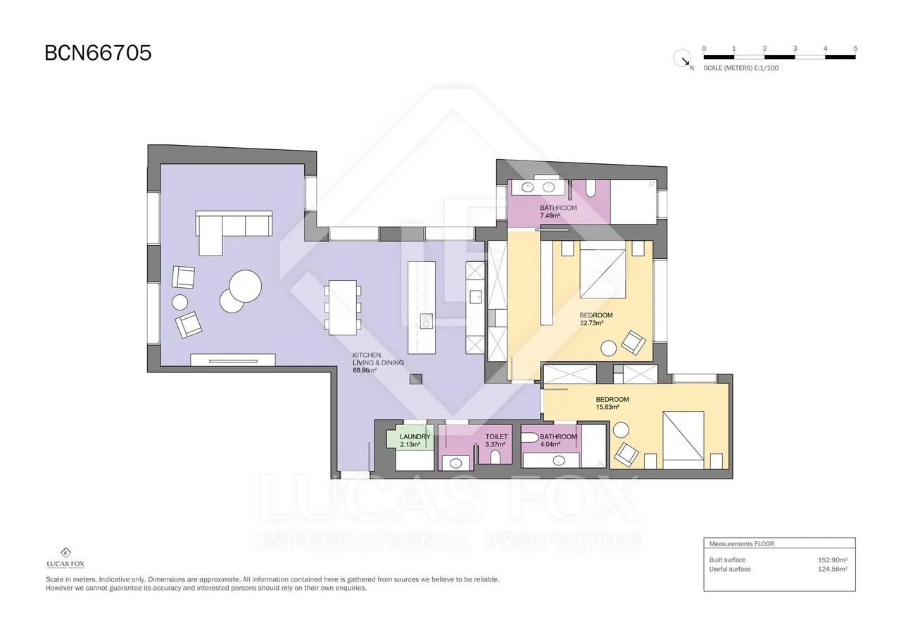 living - Piso de 152m² en venta en Eixample Derecho, Barcelona - Plano del piso - 1
