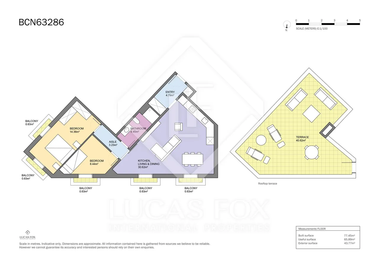 living - 78m² penthouse with 40m² terrace for sale in Gótico - Floor Plan - 1