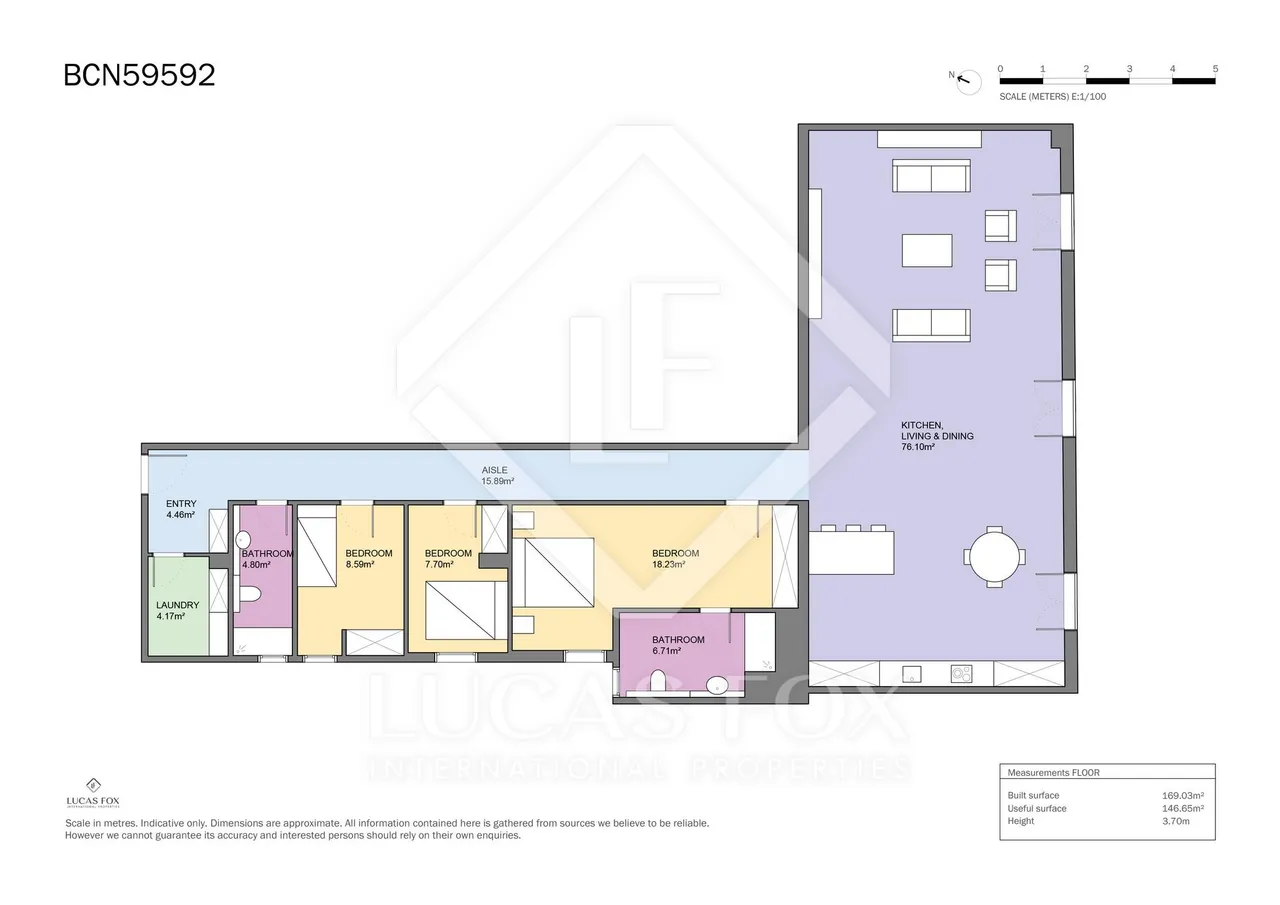 living - Piso de 170m² en venta en Gótico, Barcelona - Plano del piso - 1