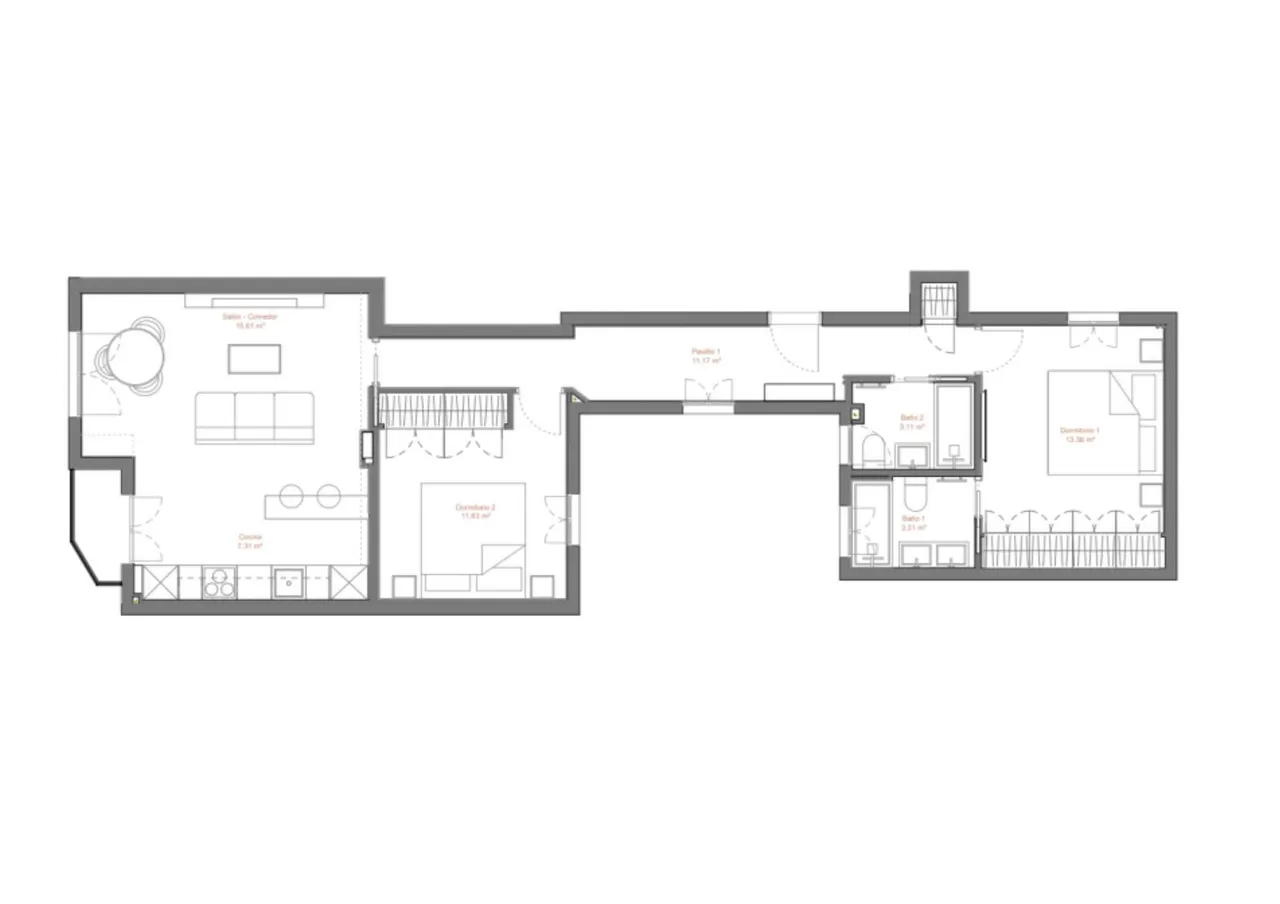 living - Piso de 94m² en venta en Prosperidad, Madrid - Plano del piso - 1