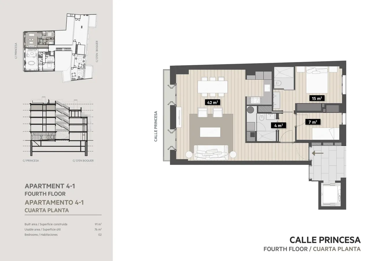 living - Piso de 90m² en venta en El Born, Barcelona - Plano del piso - 1