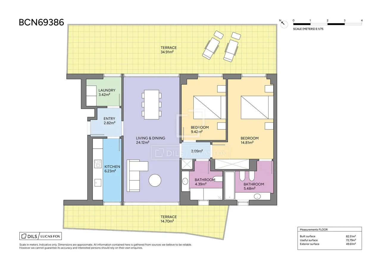 living - 82m² apartment with 53m² terrace for sale in Diagonal Mar - Floor Plan - 1