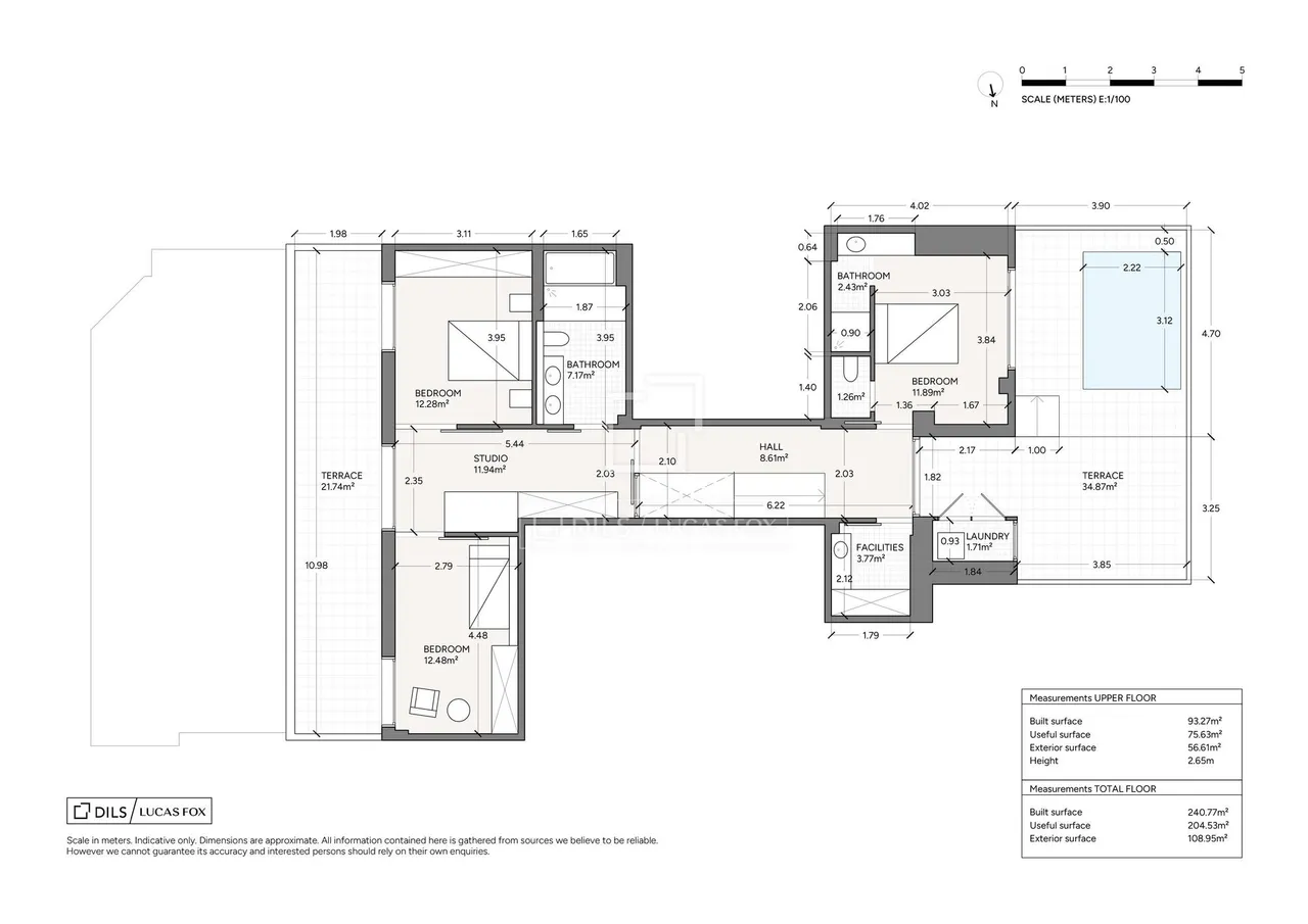 living - Ático de 240m² con 108m² terraza en venta en Les Corts - Plano del piso - 2