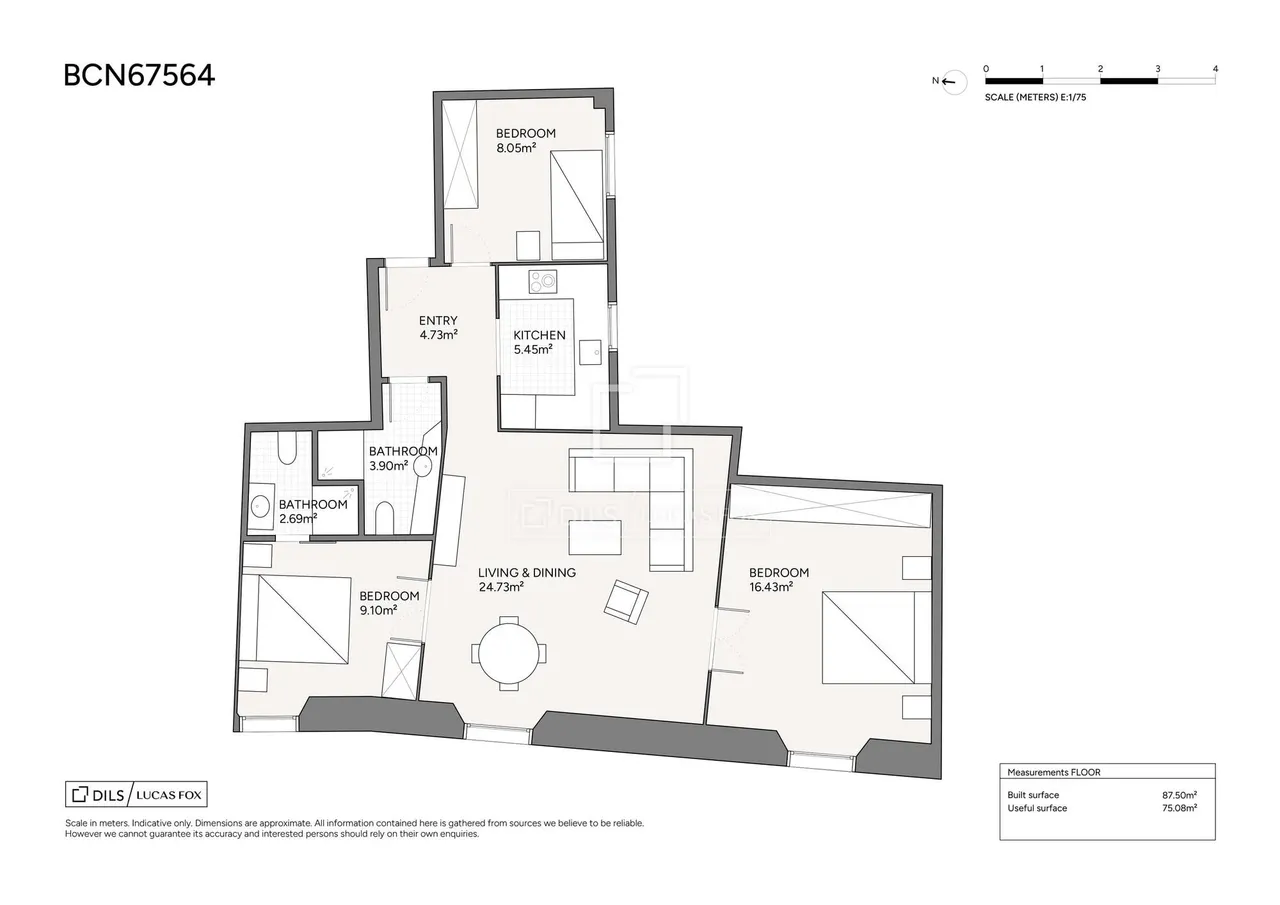 living - 87m² apartment for sale in Gótico, Barcelona - Floor Plan - 1
