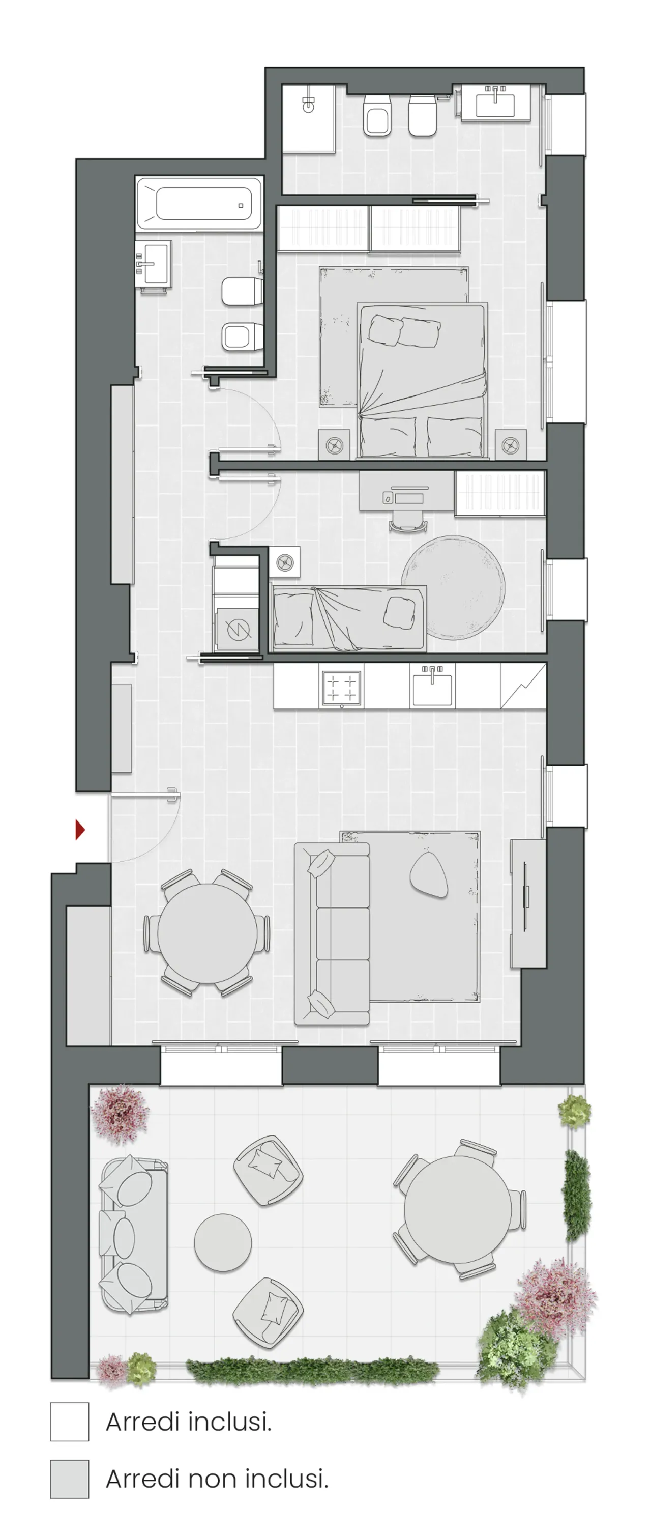 Two Bedrooms of 97 sqm - Edificio C2 - LivinUp  | Milano - Floor Plan - 1