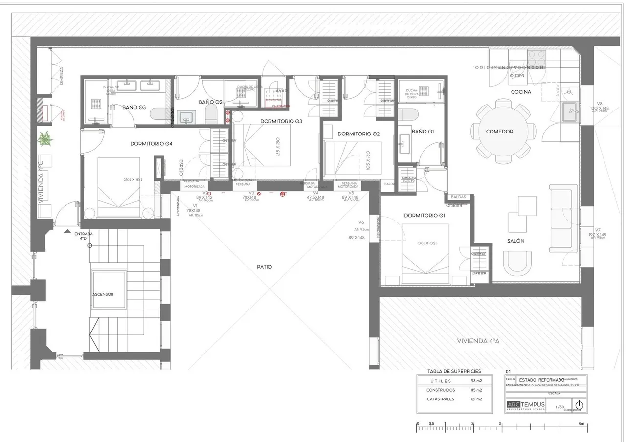living - Piso de 121m² en venta en Retiro, Madrid - Plano del piso - 1