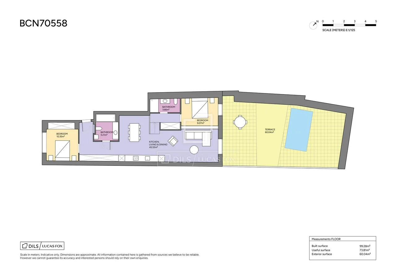 living - Piso de 99m² con 55m² terraza en venta en El Raval - Plano del piso - 1