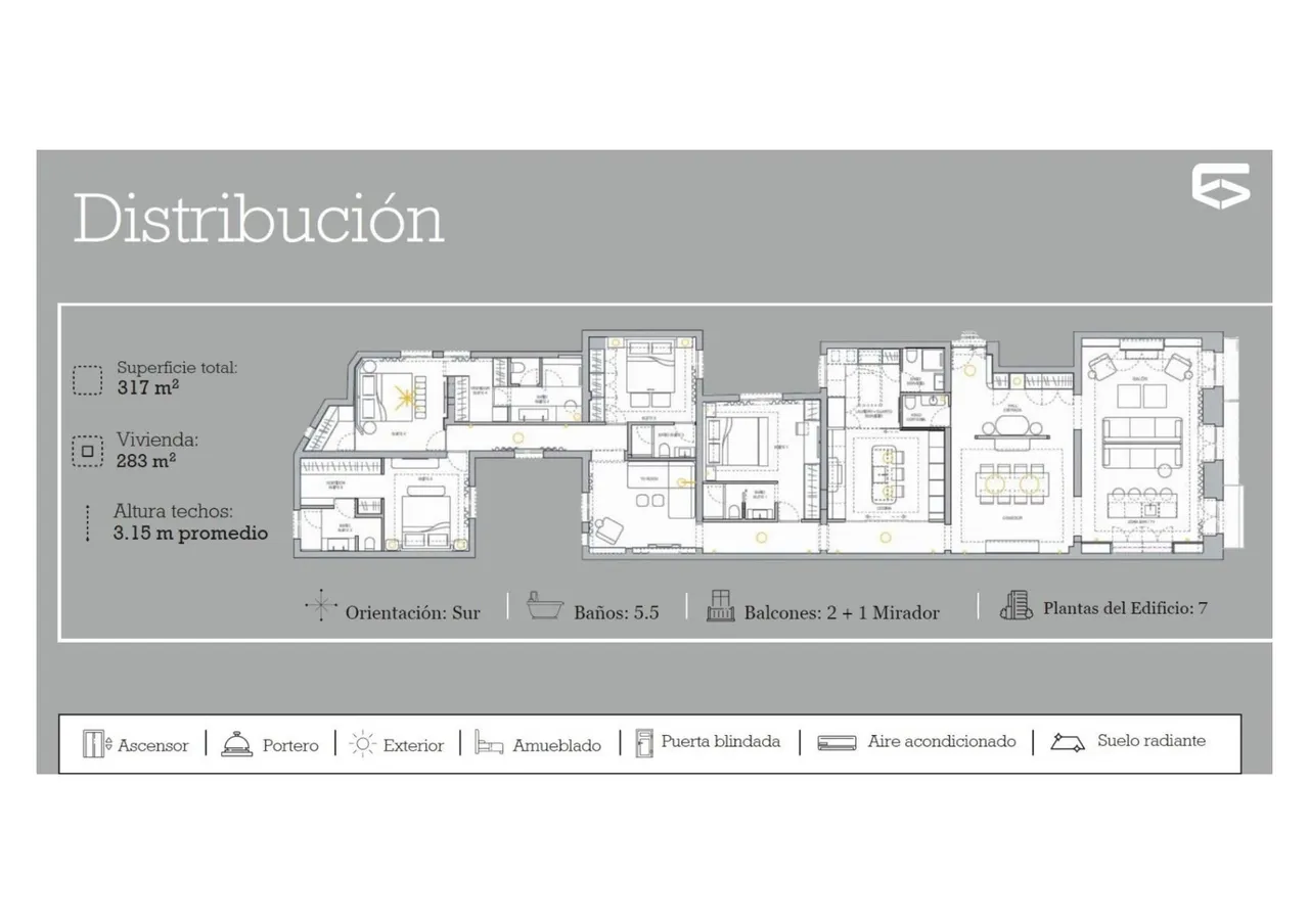 living - 317m² apartment for sale in Almagro, Madrid - Floor Plan - 1