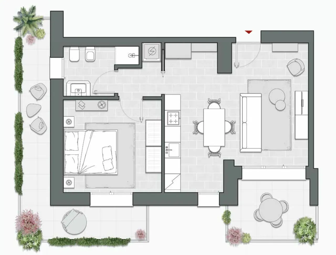 One Bedroom of 74 sqm - Edificio C4 - LivinUp  | Milano - Floor Plan - 1
