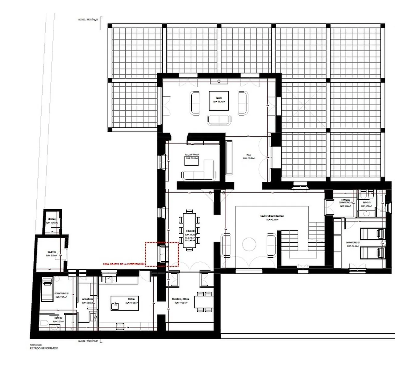 living - Casa rural de 493m² en venta en Santa Maria del Cami - Plano del piso - 1