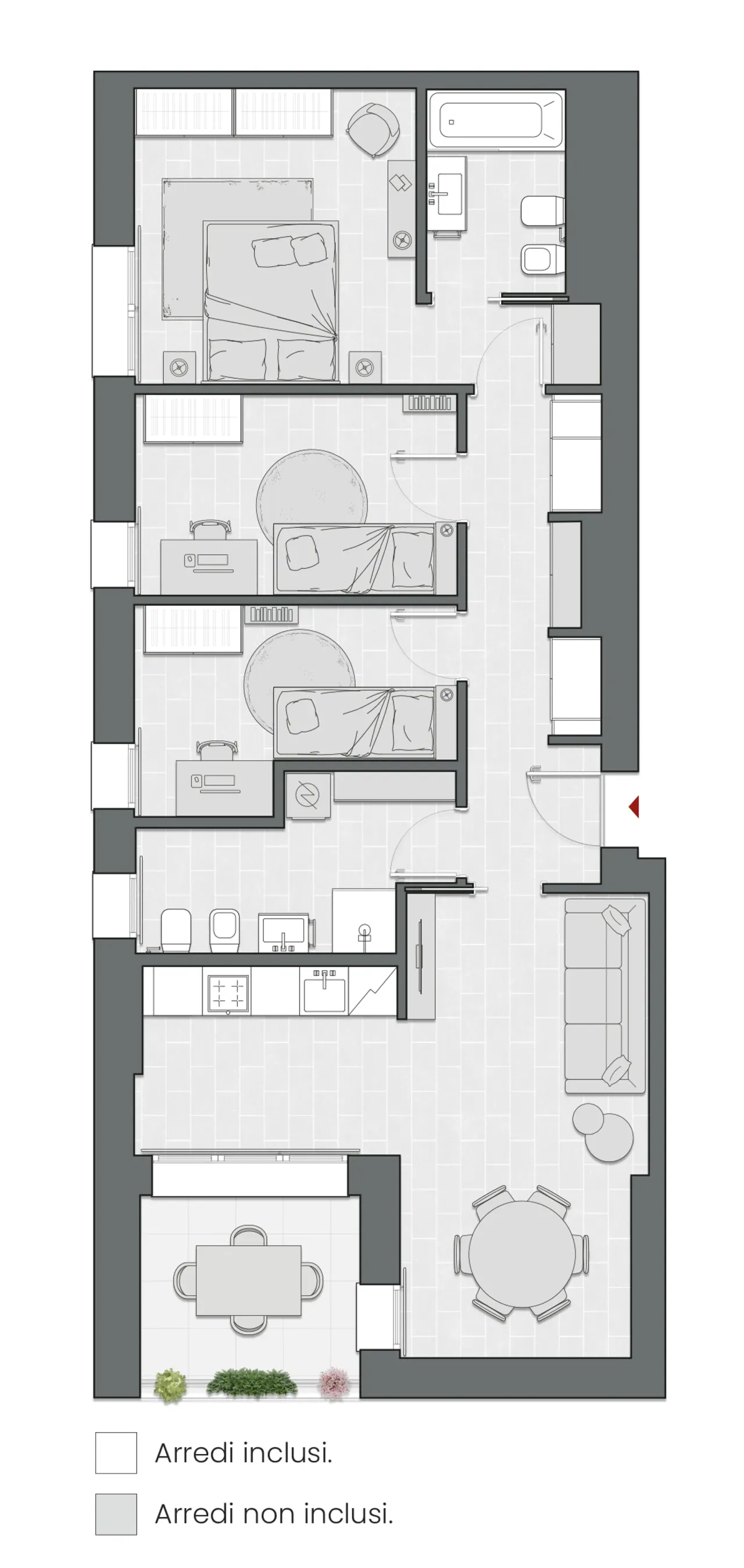 Three Bedrooms of 113 sqm - Edificio C2 - LivinUp  | Milano - Floor Plan - 1