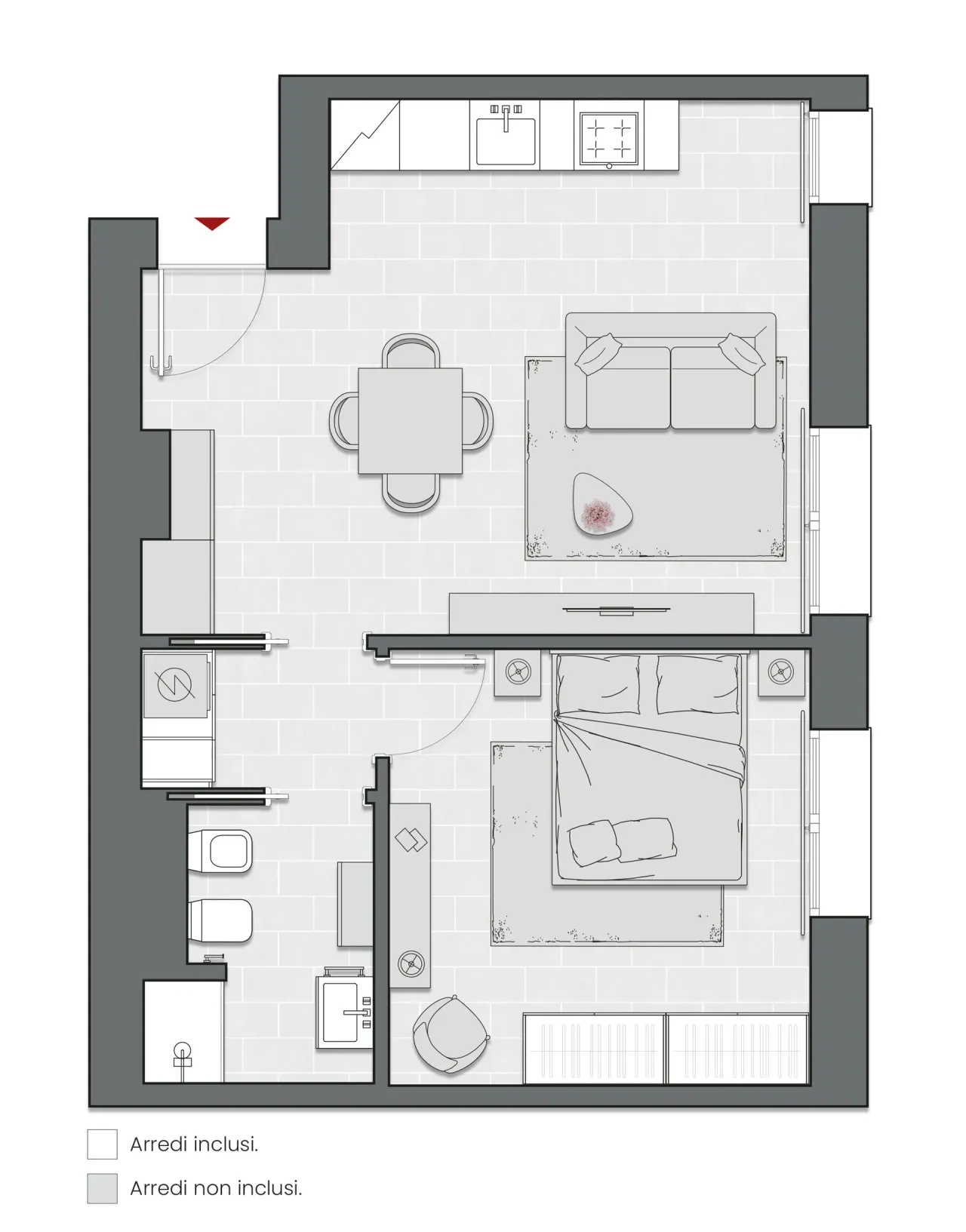 One Bedroom of 59 sqm - Edificio C2 - LivinUp  | Milano - Floor Plan - 1