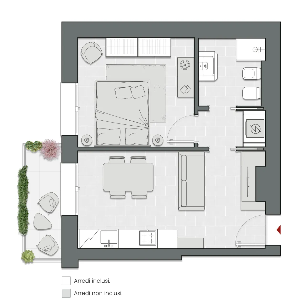 Bilocale di 52 m2 - Edificio A1 - LivinUp  | Milano - Floor Plan - 1