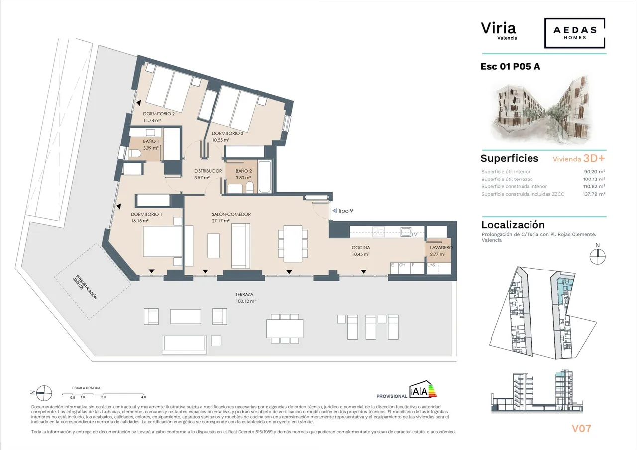 living - Ático de 210m² con 100m² terraza en venta en El Mercat - Plano del piso - 1