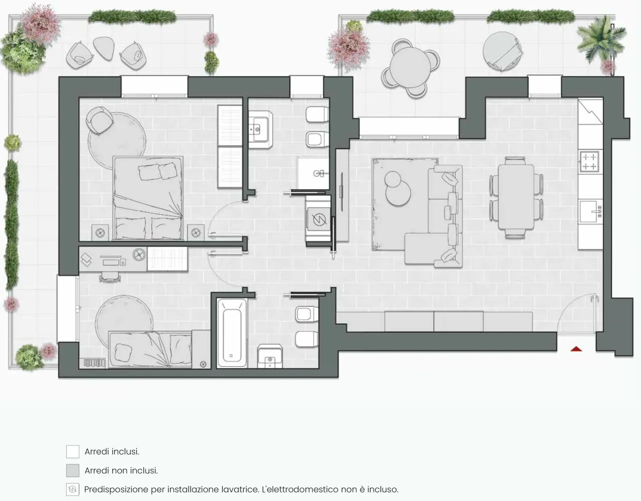 Two Bedrooms of 104 sqm - Edificio C4 - LivinUp  | Milano - Floor Plan - 1