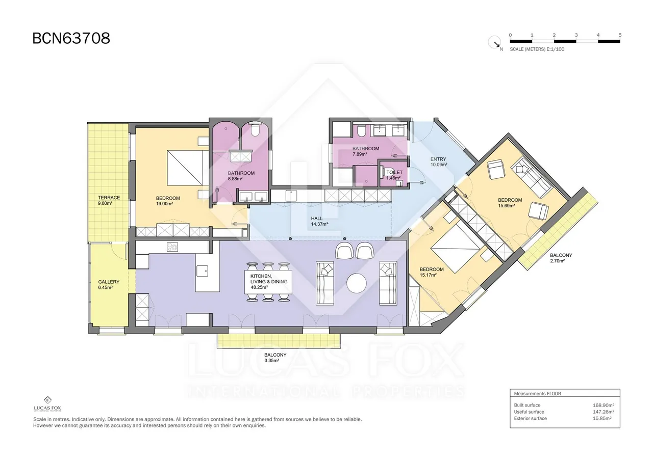 living - 199m² apartment with 7m² terrace for sale in Eixample Right - Floor Plan - 1