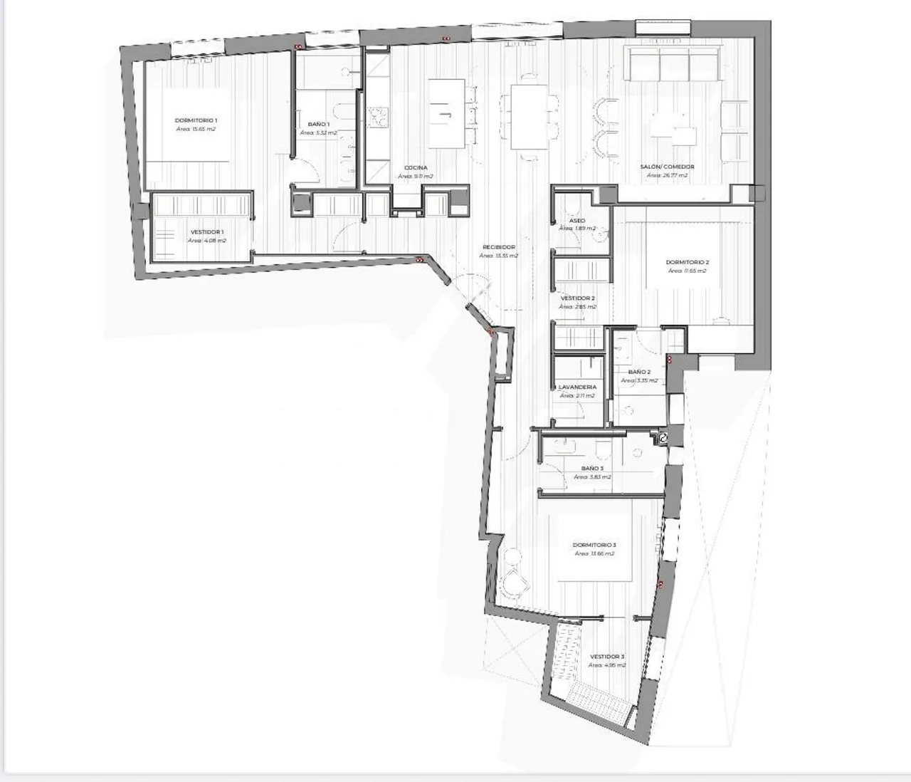 living - 173m² apartment for sale in Recoletos, Madrid - Floor Plan - 1