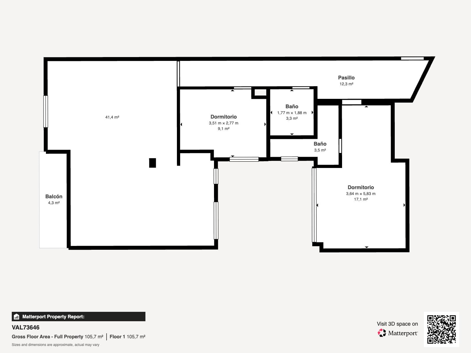 living - Piso de 101m² en alquiler en Playa Malvarrosa/Cabanyal - Plano del piso thumbnail - 1
