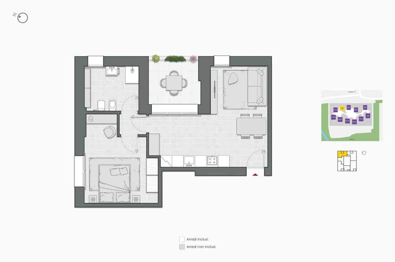 Bilocale di 69 m2 - Edificio C1 - LivinUp  | Milano - Floor Plan - 1