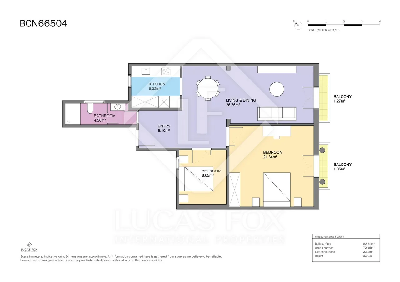 living - 82m² apartment for sale in Eixample Right, Barcelona - Floor Plan - 1
