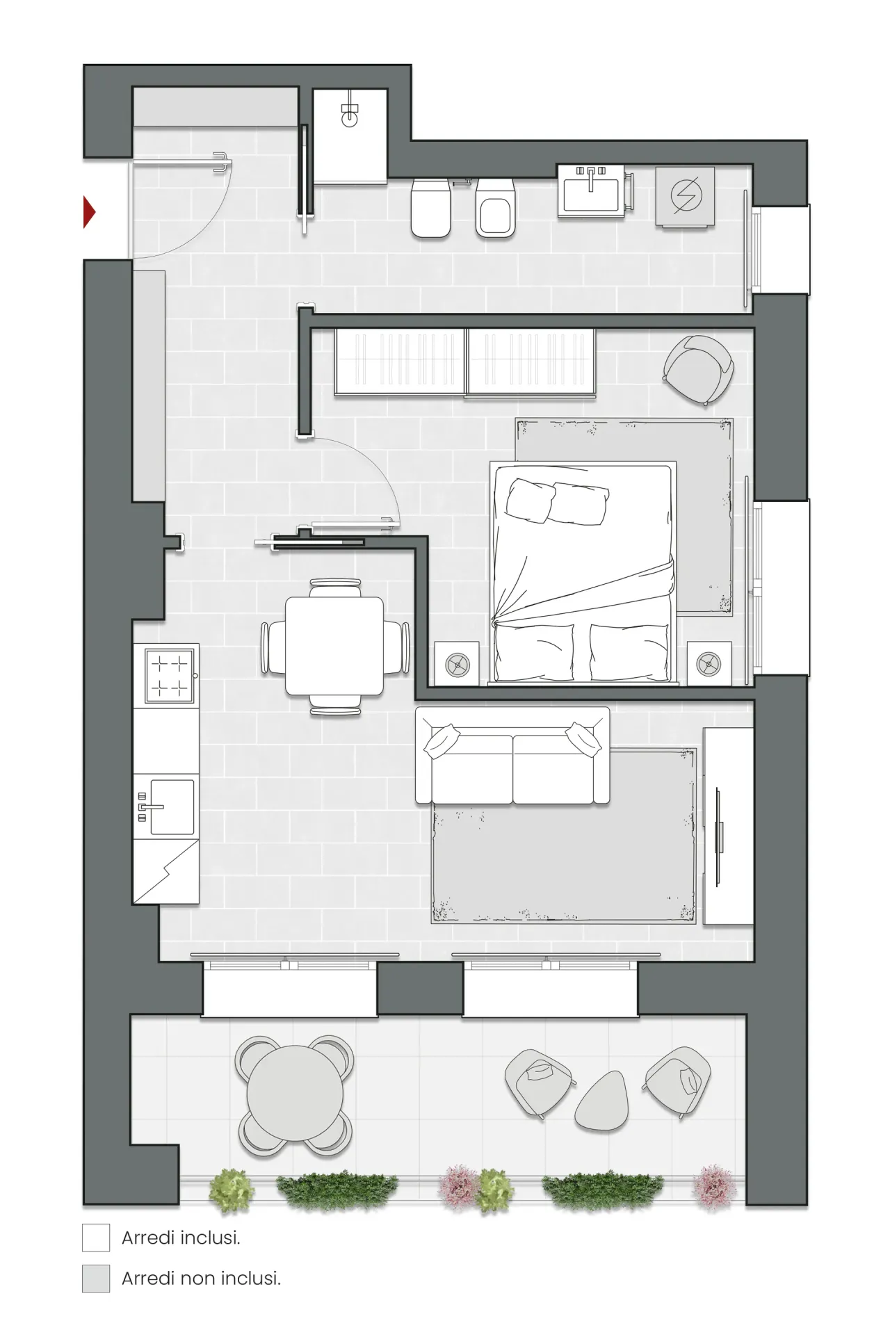 One Bedroom of 64 sqm - Edificio C2 - LivinUp  | Milano - Floor Plan - 1