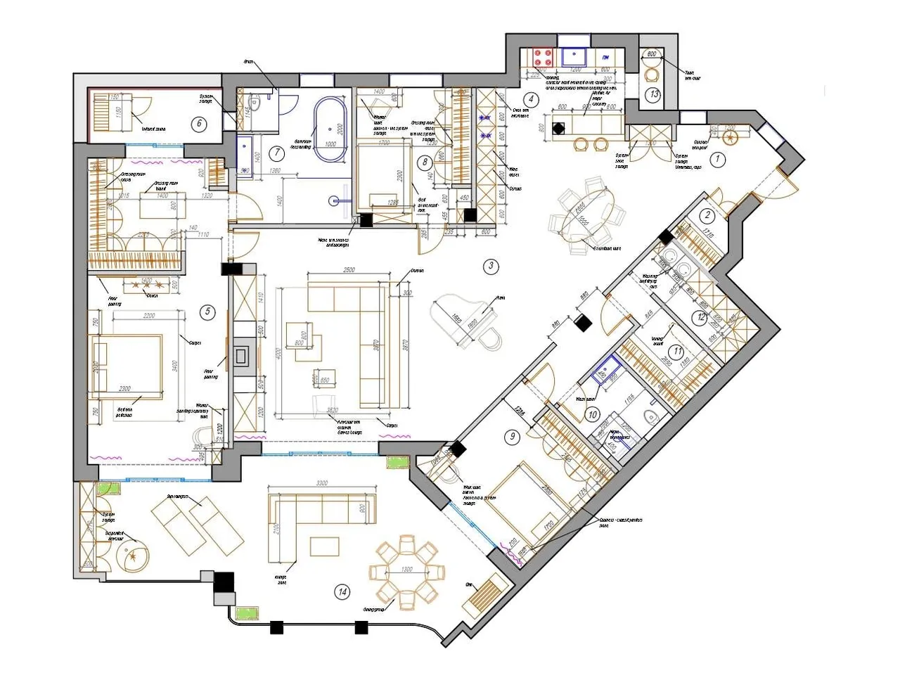 living - Piso de 225m² con 71m² terraza en venta en New Golden Mile - Plano del piso - 1