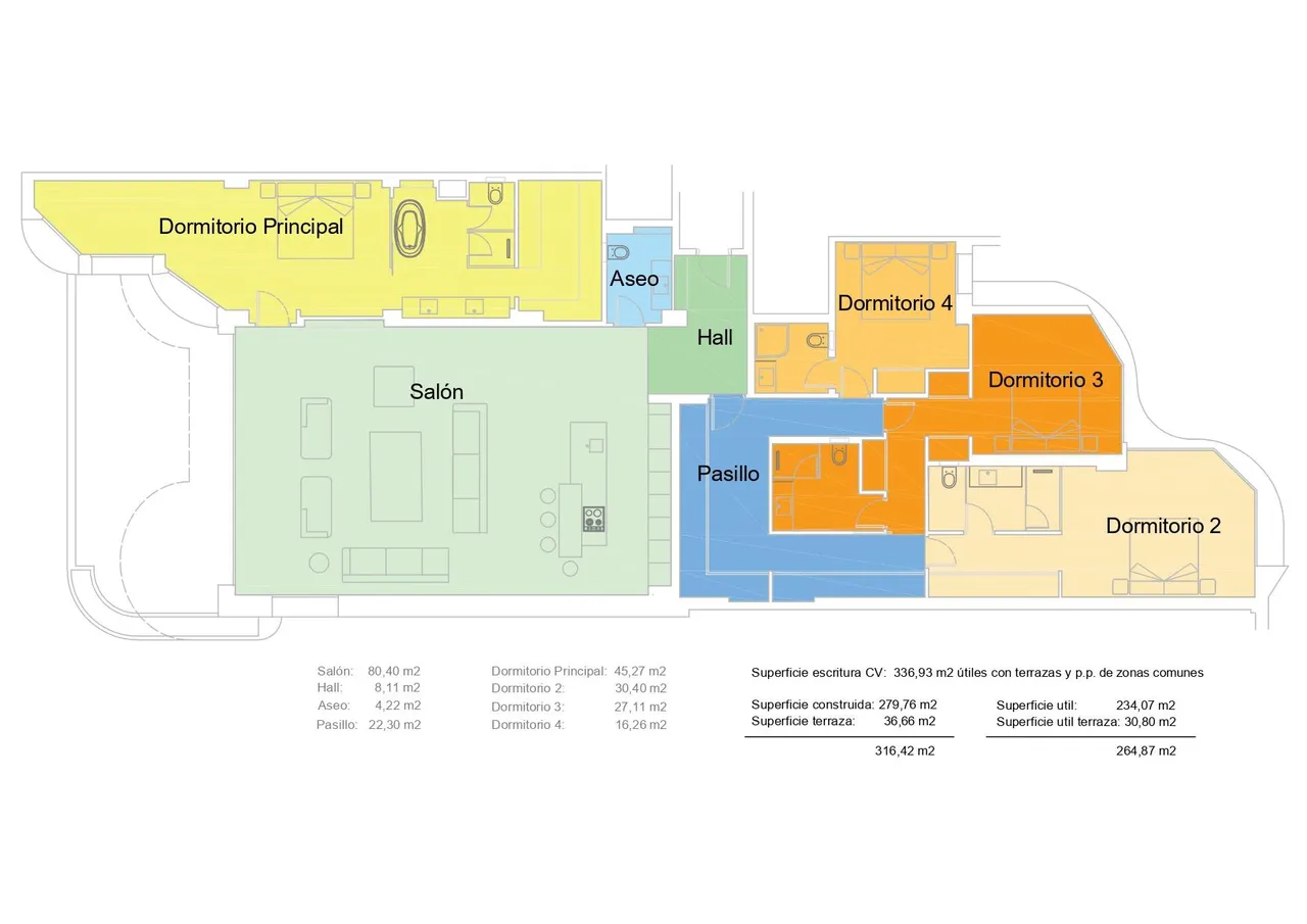living - Piso de 257m² con 37m² terraza en venta en Puerto Banús - Plano del piso - 1