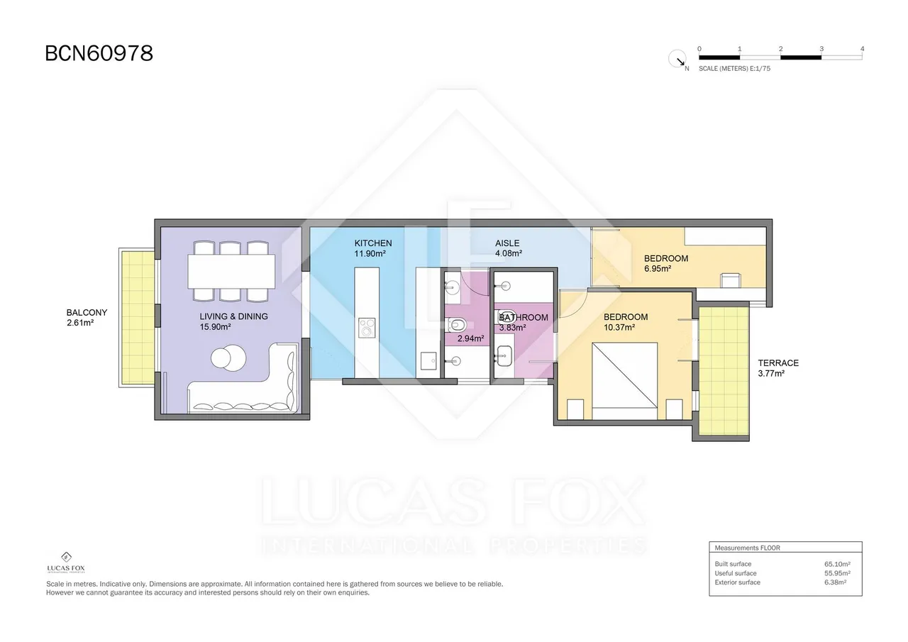 living - Piso de 71m² con 10m² terraza en venta en Sagrada Família - Plano del piso - 1