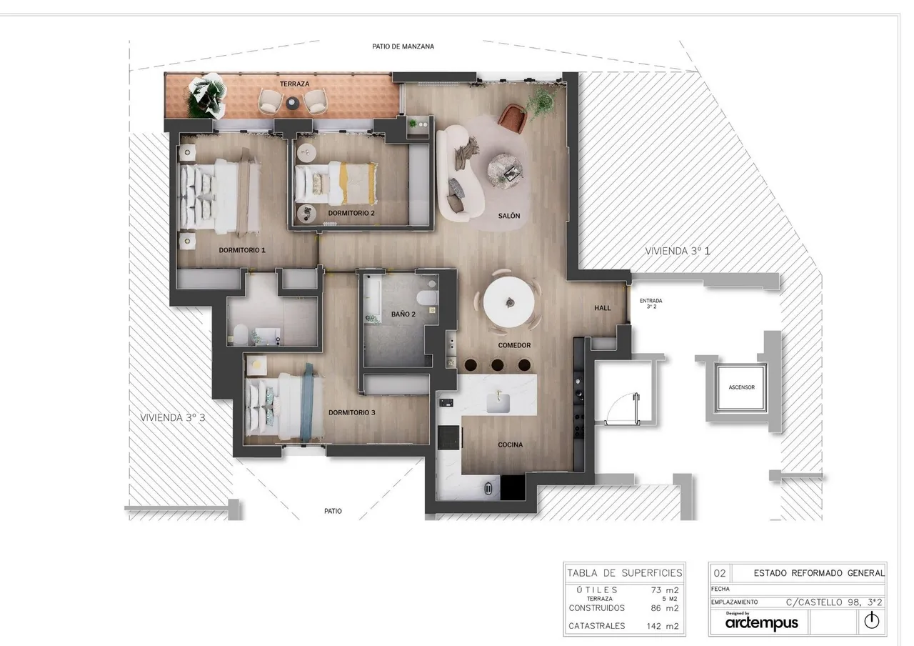 living - Piso de 142m² en venta en Castellana, Madrid - Plano del piso - 1