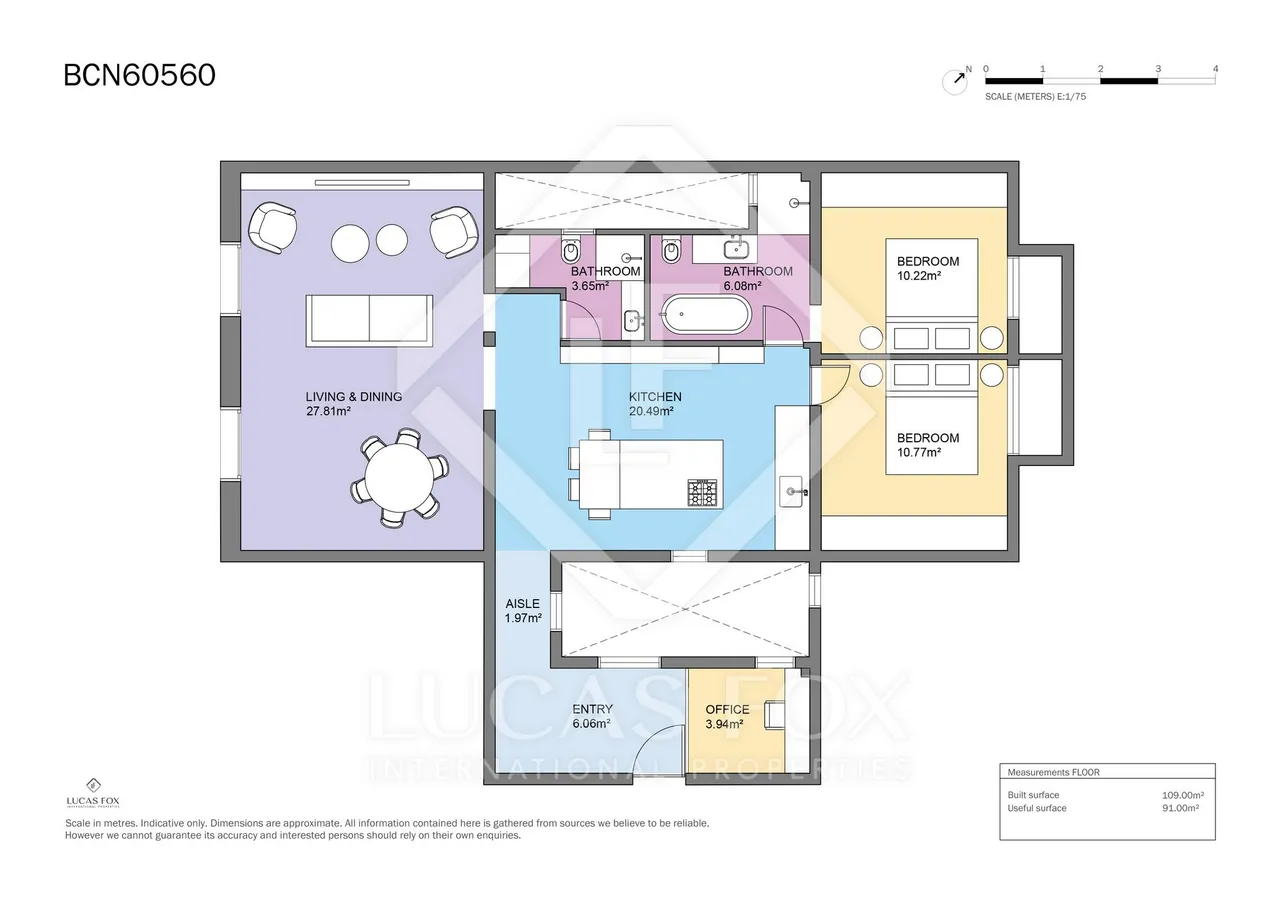 living - Piso de 109m² en venta en Eixample Izquierdo, Barcelona - Plano del piso - 1