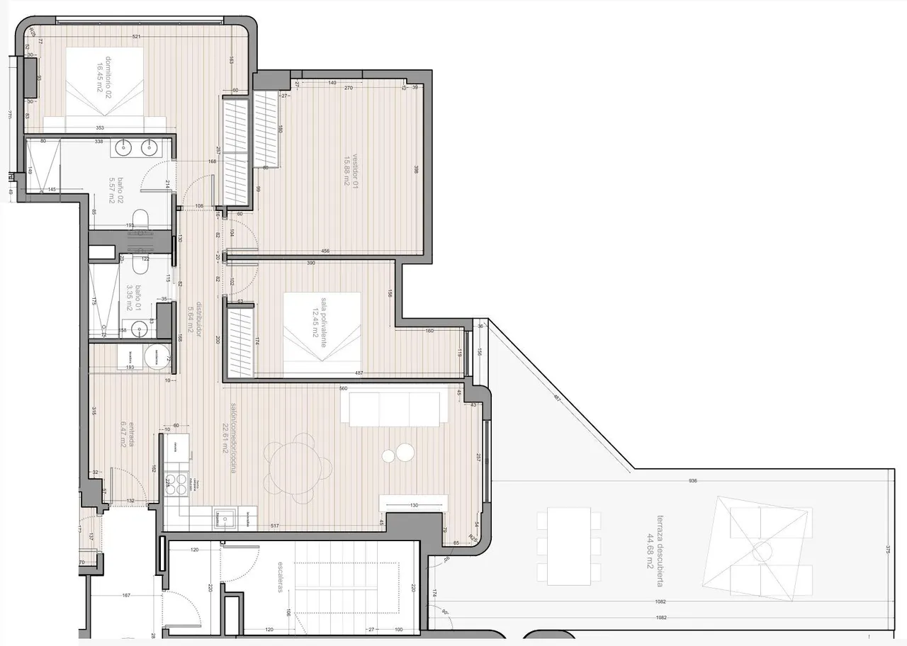 living - 118m² apartment with 45m² terrace for sale in El Pla del Real - Floor Plan - 2