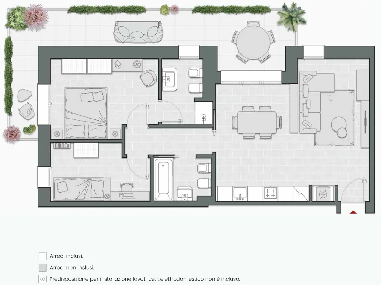 Two Bedrooms of 98 sqm - Edificio C4 - LivinUp  | Milano - Floor Plan - 1