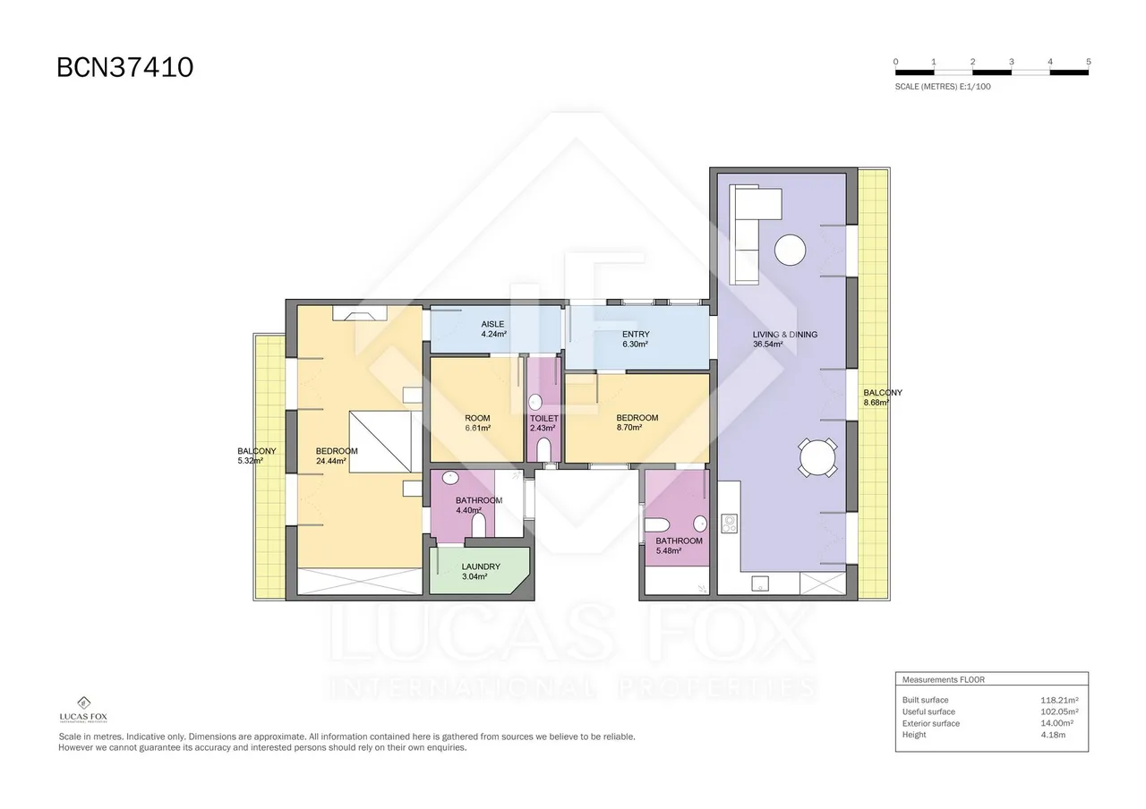 living - Piso de 116m² con 6m² terraza en venta en El Born - Plano del piso - 1