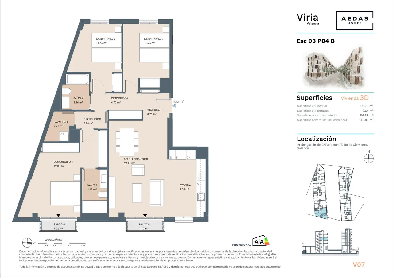 living - Piso de 115m² en venta en El Mercat, Valencia - Plano del piso - 1