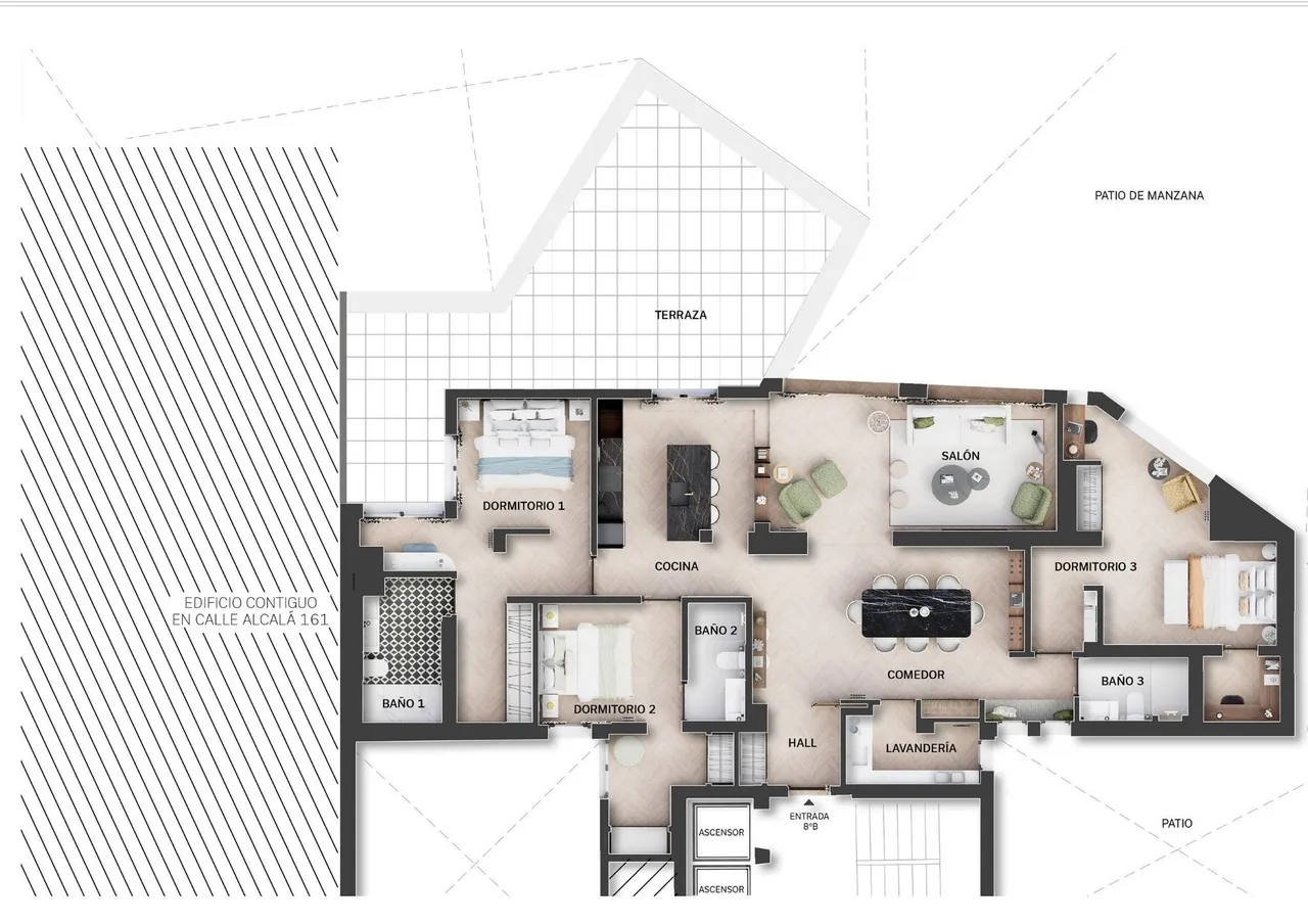living - Piso de 177m² con 42m² terraza en venta en Lista, Madrid - Plano del piso - 1