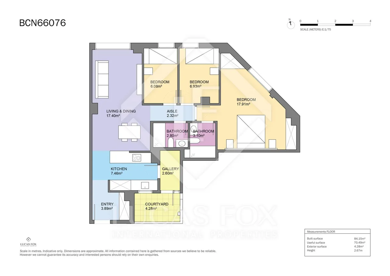 living - Piso de 84m² en venta en Poble Sec, Barcelona - Plano del piso - 1
