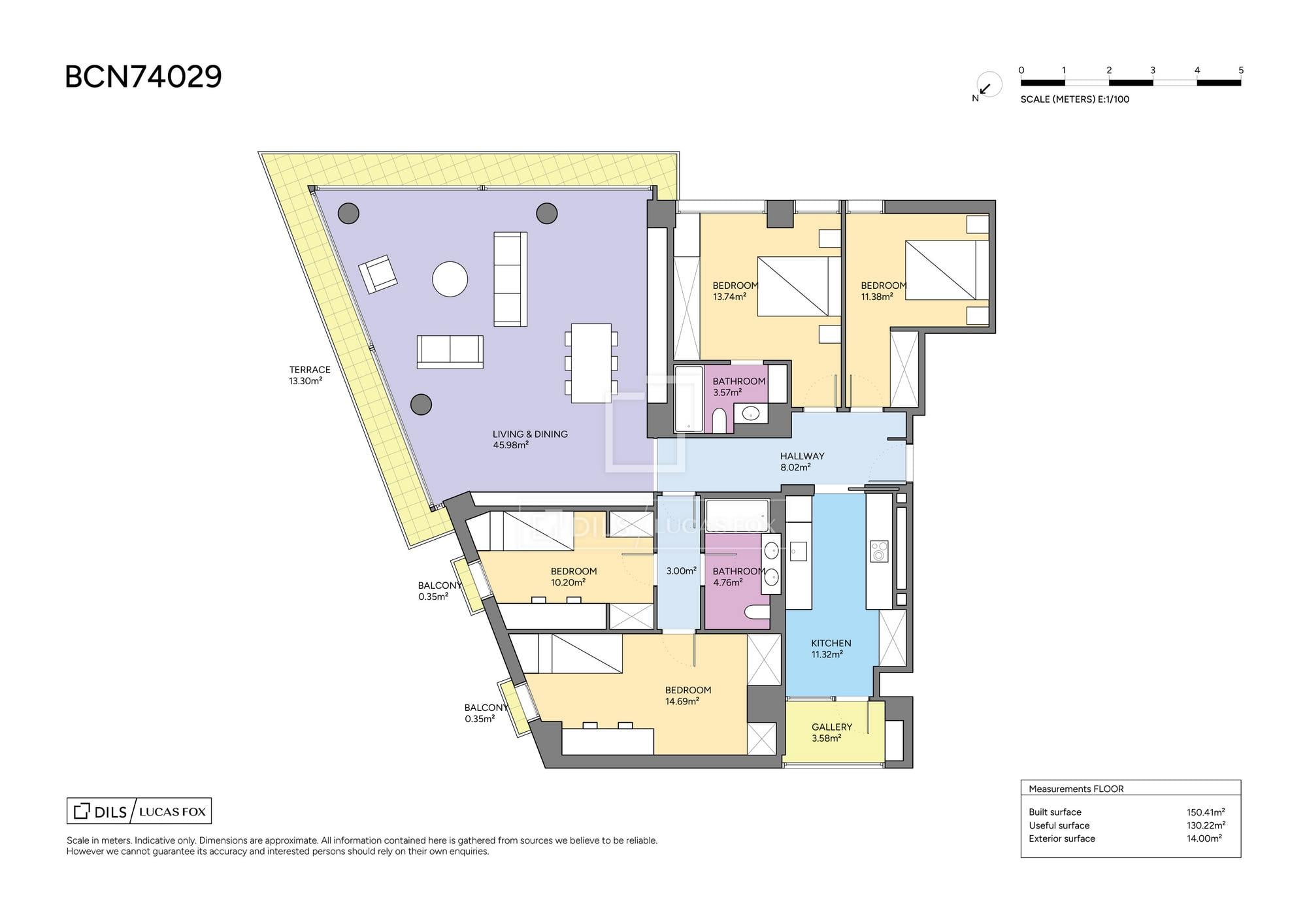living - 150m² apartment for sale in Vila Olímpica, Barcelona - Floor Plan - 1