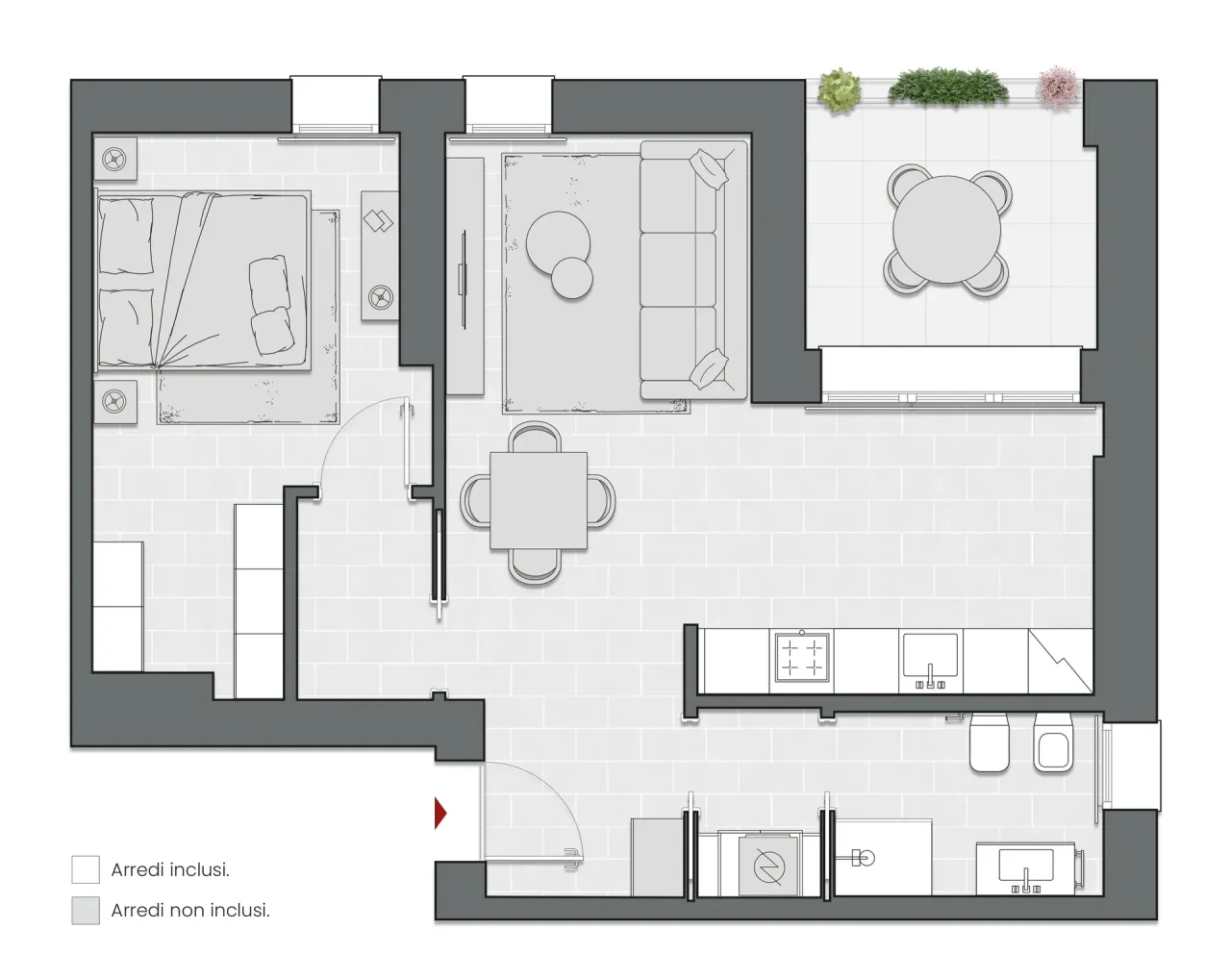 One Bedroom of 73 sqm - Edificio C1 - LivinUp  | Milano - Floor Plan - 1