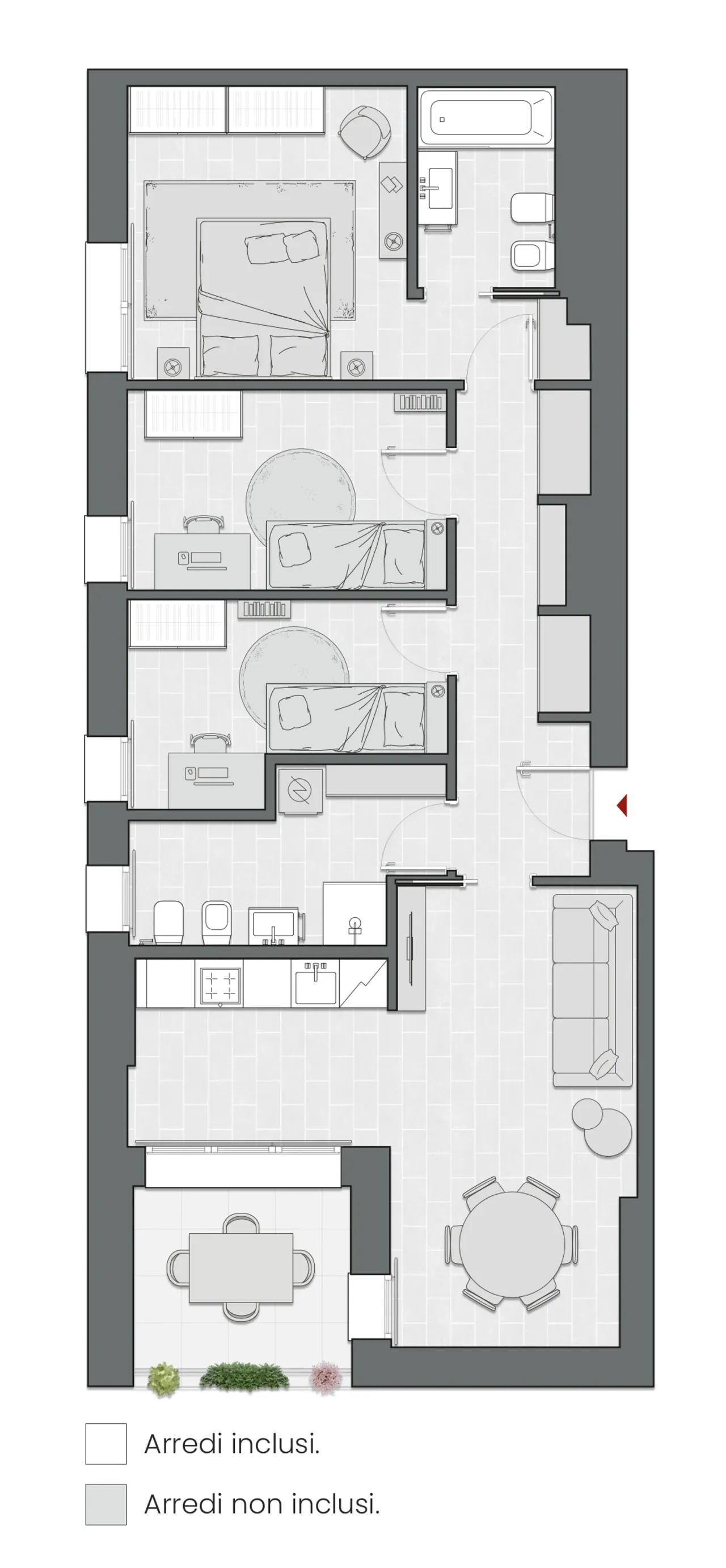 Three Bedrooms of 112 sqm - Edificio C1 - LivinUp  | Milano - Floor Plan - 1