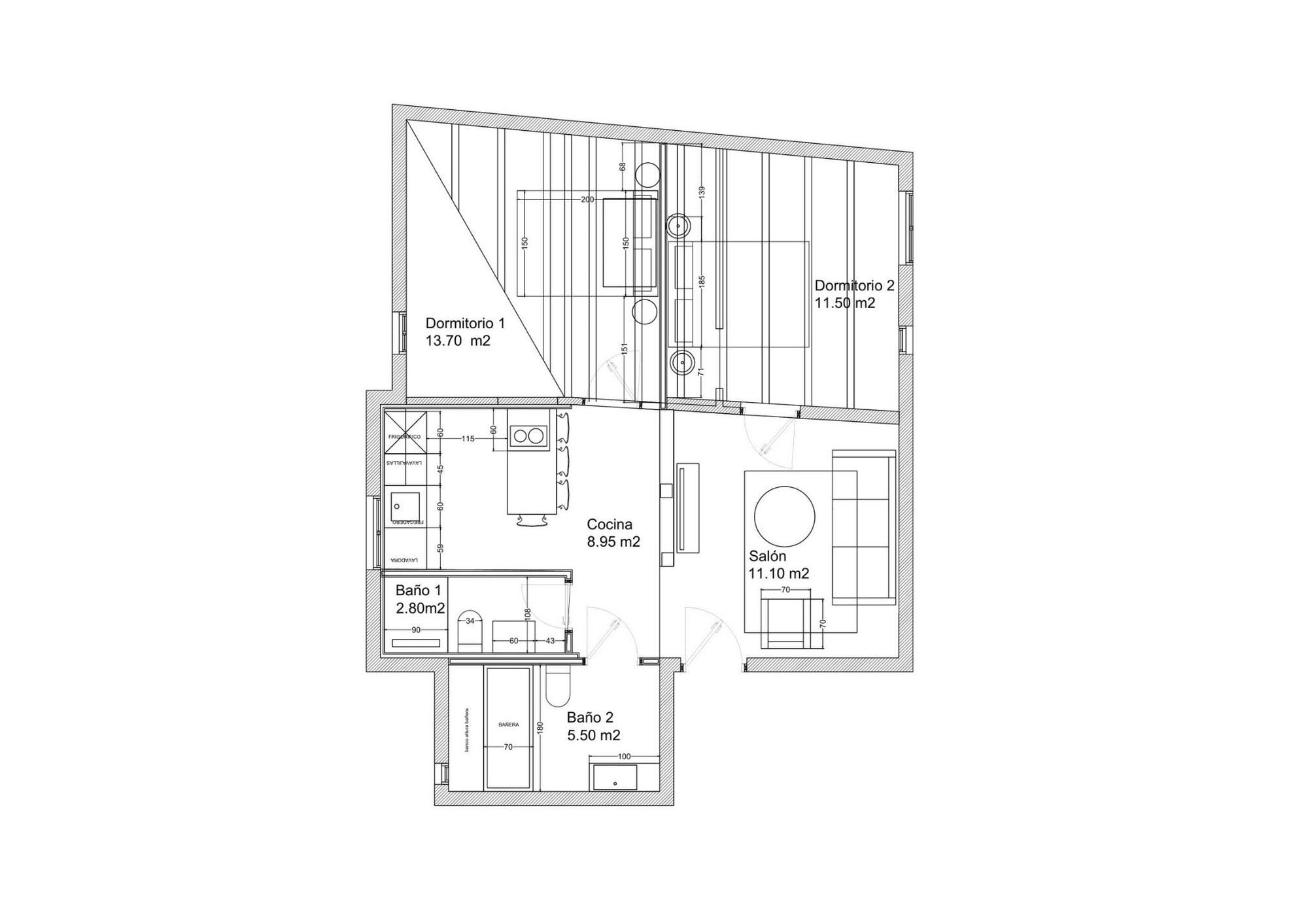 living - 64m² apartment for sale in Cortes / Huertas, Madrid - Floor Plan thumbnail - 1