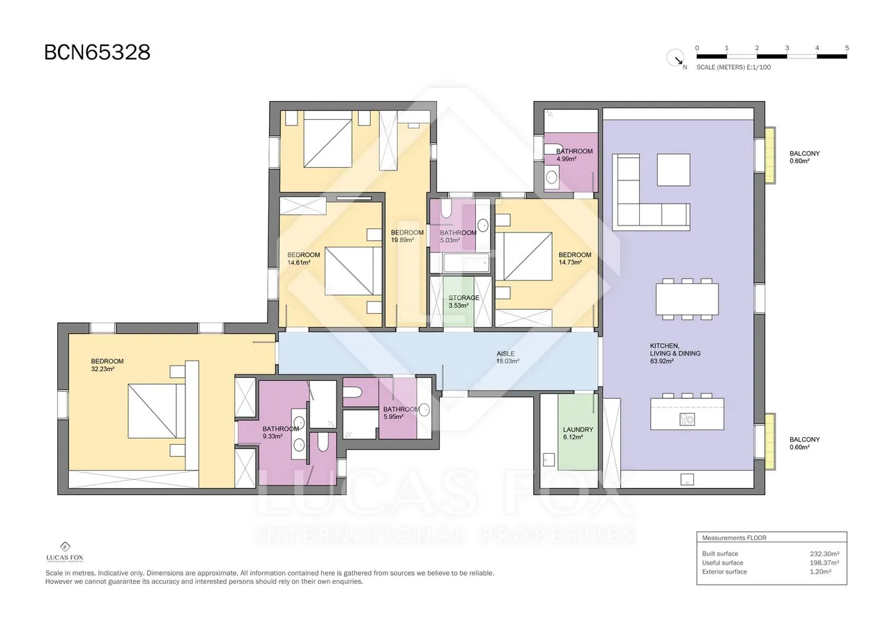 living - Piso de 230m² en venta en Eixample Derecho, Barcelona - Plano del piso - 1