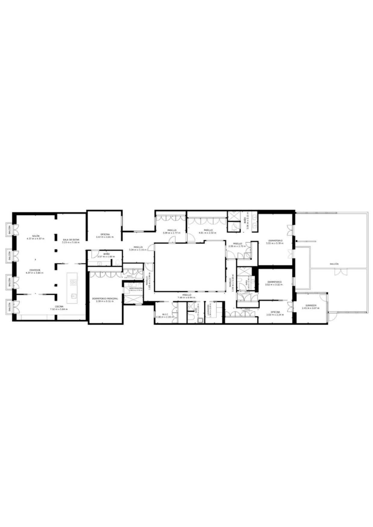 living - Piso de 426m² en venta en Recoletos, Madrid - Plano del piso thumbnail - 1