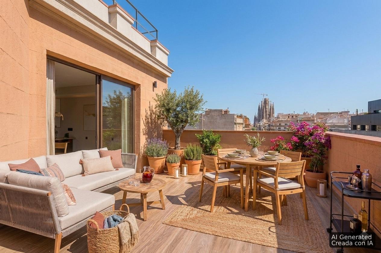 living - Ático de 70m² con 69m² terraza en venta en Eixample Derecho - gallery thumbnail - 2