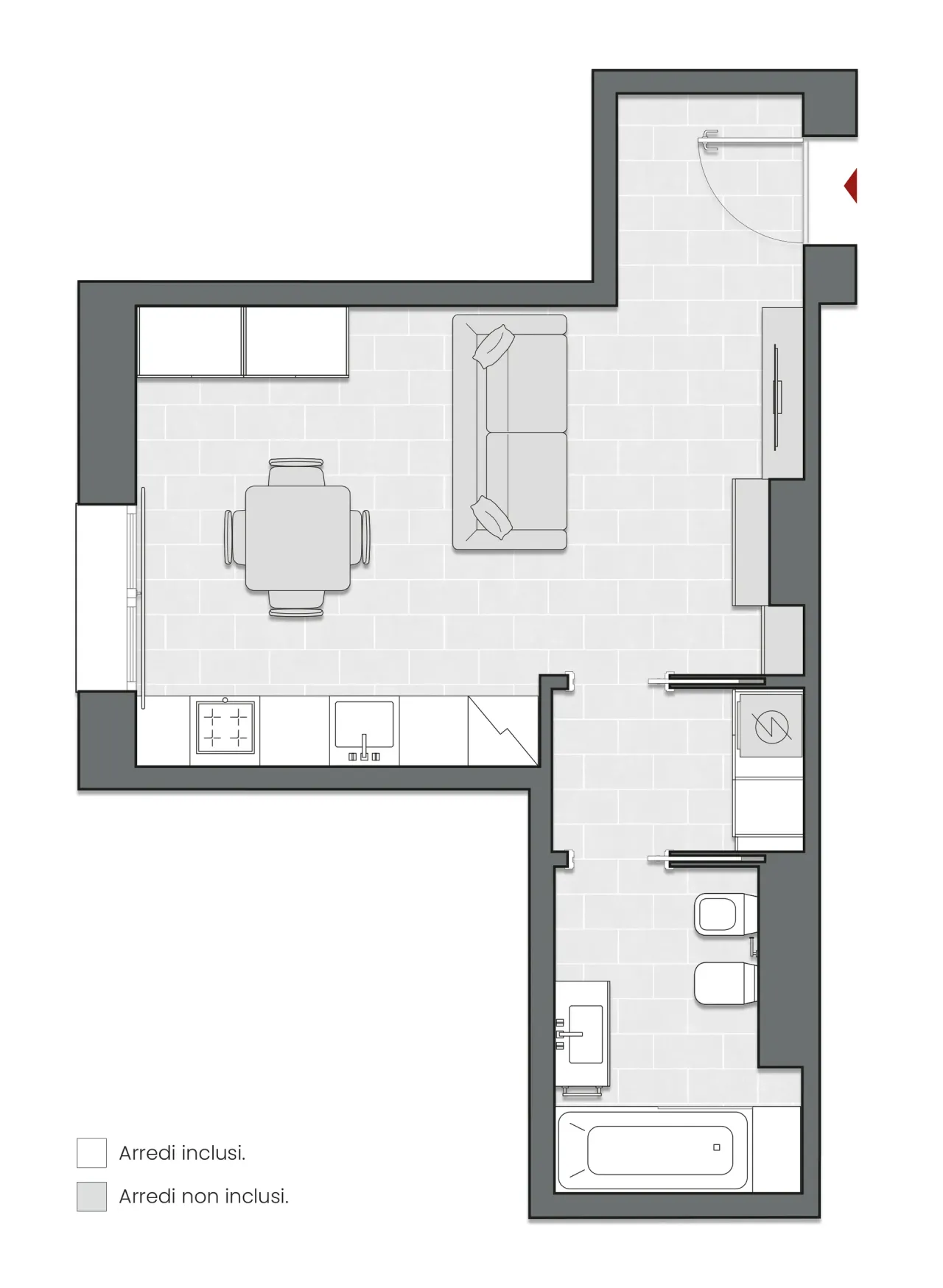 Studio of 44 sqm - Edificio C2 - LivinUp  | Milano - Floor Plan - 1