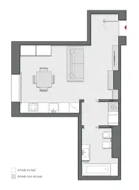 Studio of 44 sqm - Edificio C2 - LivinUp  | Milano - Floor Plan thumbnail - 1